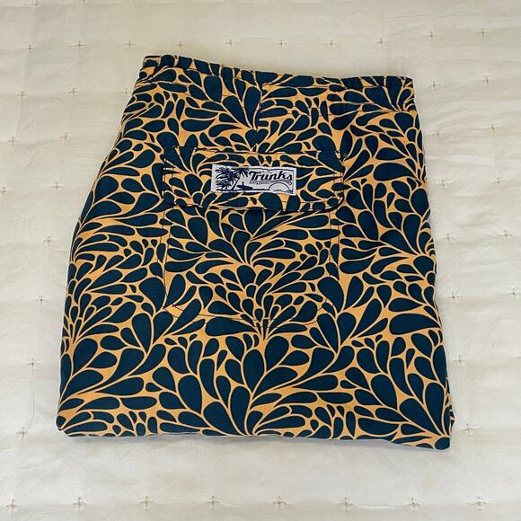 Trunks Swim Trunks Men's 38 Orange & Blue Floral Print Print, Beach, Pool - Picture 10 of 10